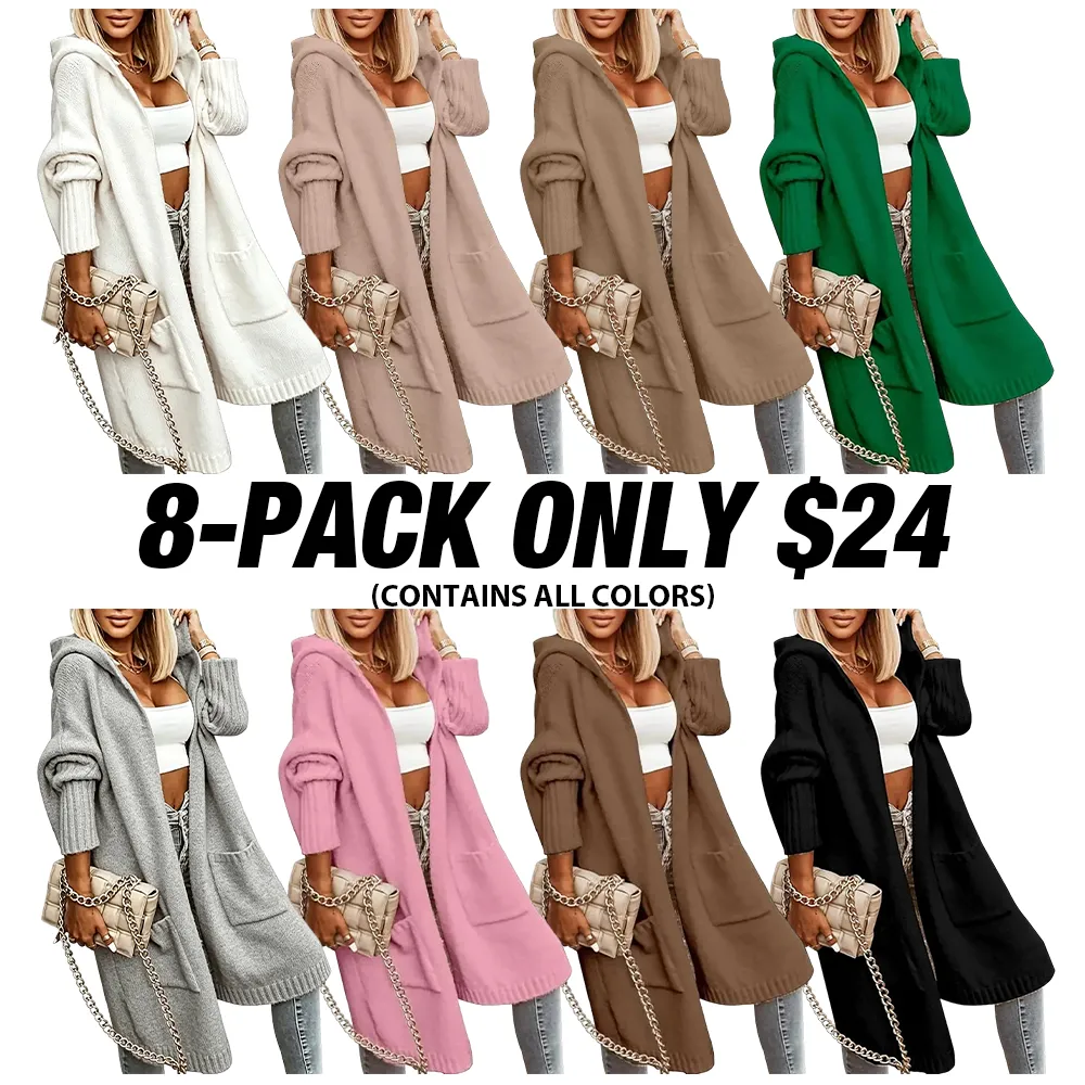 Women's Long Cardigans Cable Knitted Open Front Oversized Hooded Outerwear Sweater Coat