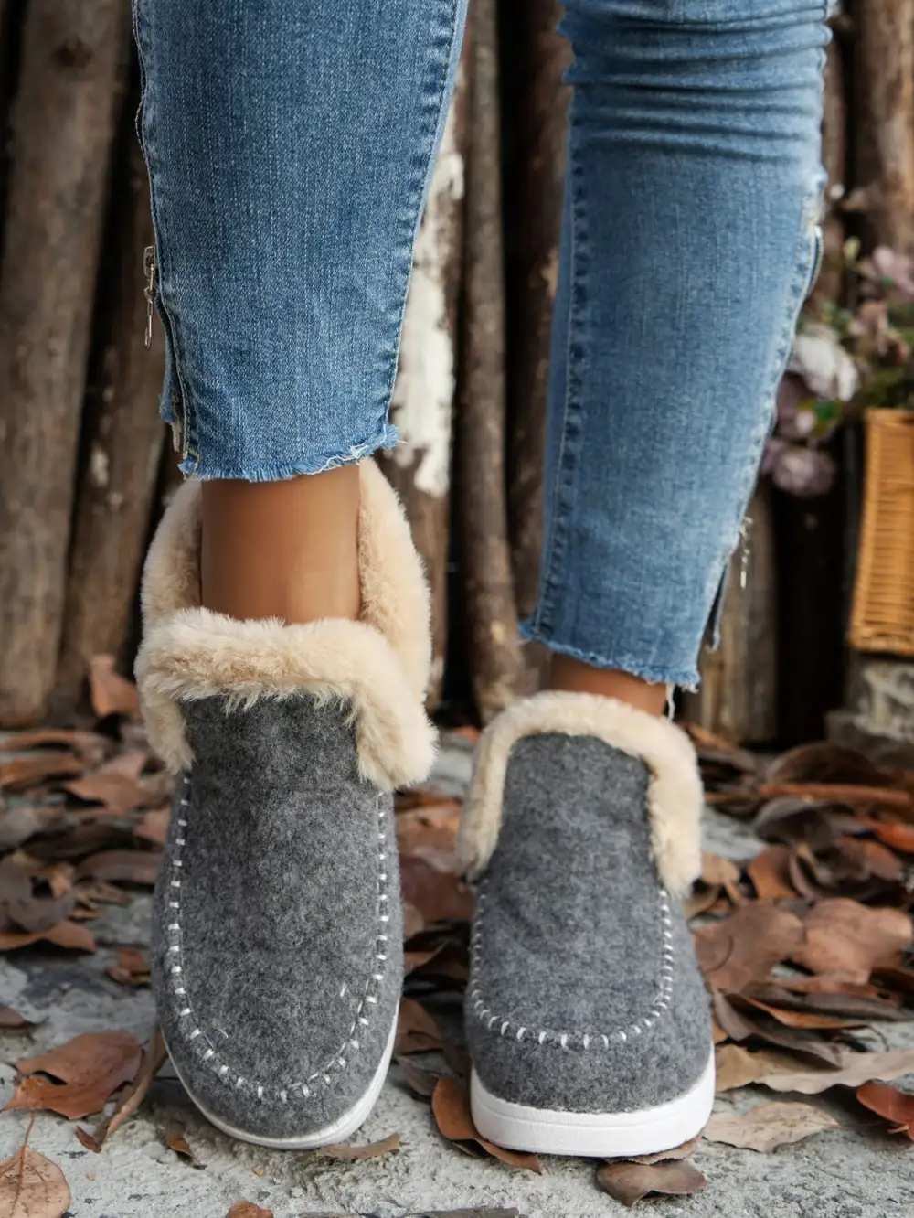 Furry Suede Round Toe Flat Boot