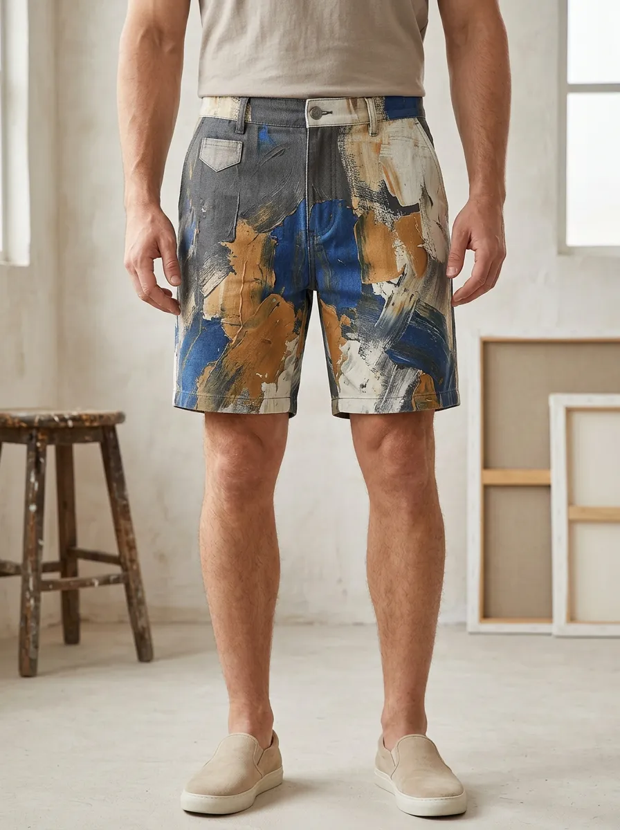 Men's Mid Rise Abstract Oil Painting Art Shorts