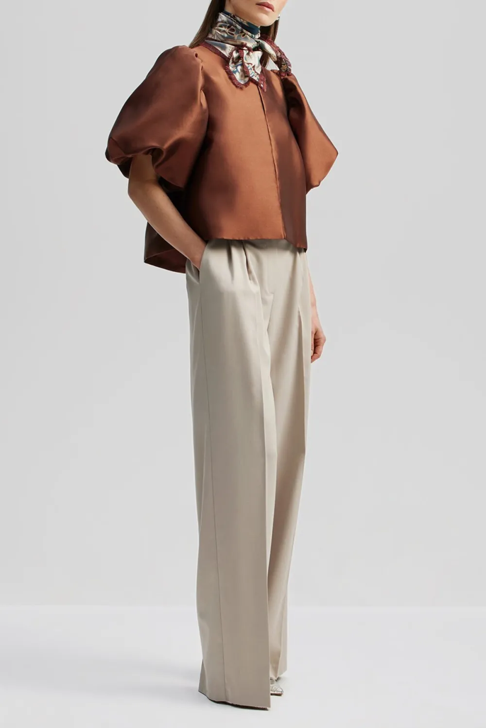 Puff Sleeve Scarf Neck Blouse