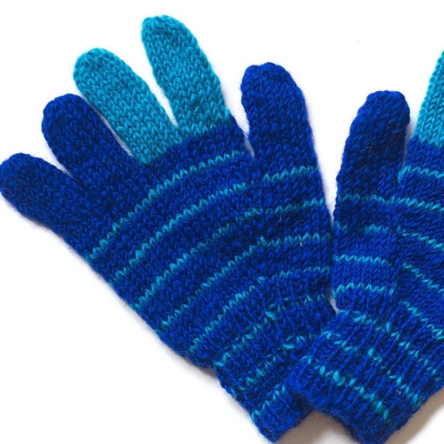 striped hand-knitted wool gloves