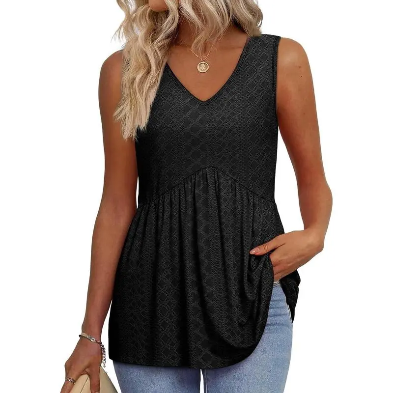 Womens Tank Tops 2025 Flowy Peplum Tops For Women Dressy Sleeveless V Neck Babydoll Tank Tops