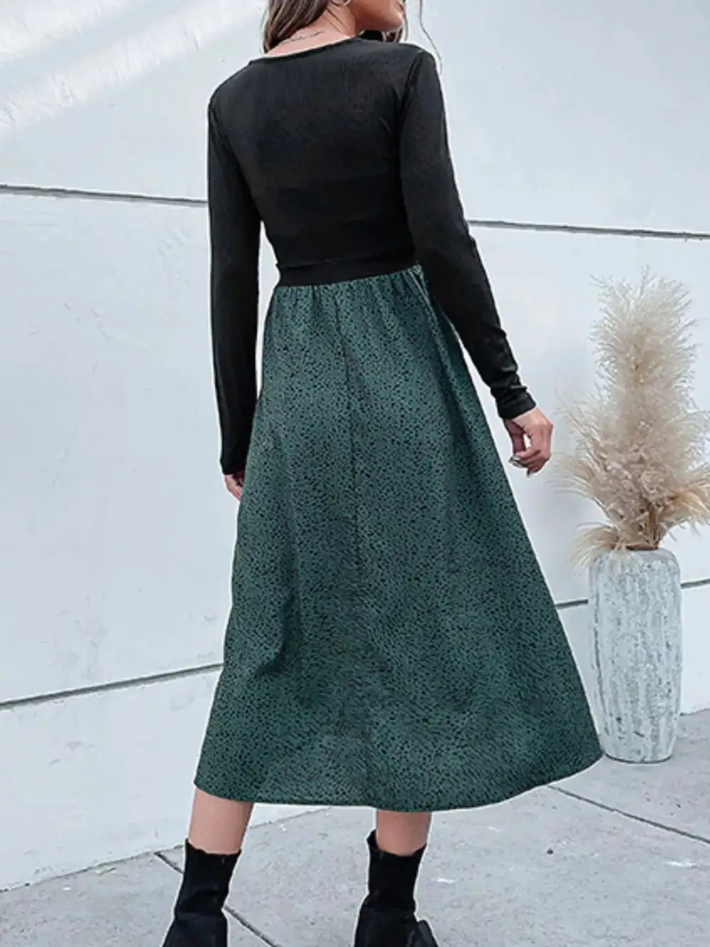 Animal Print Long Sleeve Midi Dress