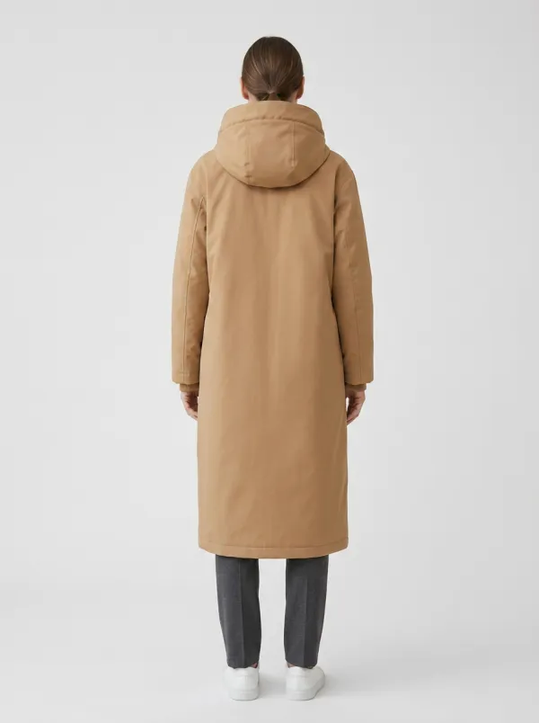 Quilted-Look Long Hooded Coat