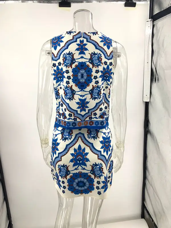 Draped Round Neck Printed Detail Coordinated Set