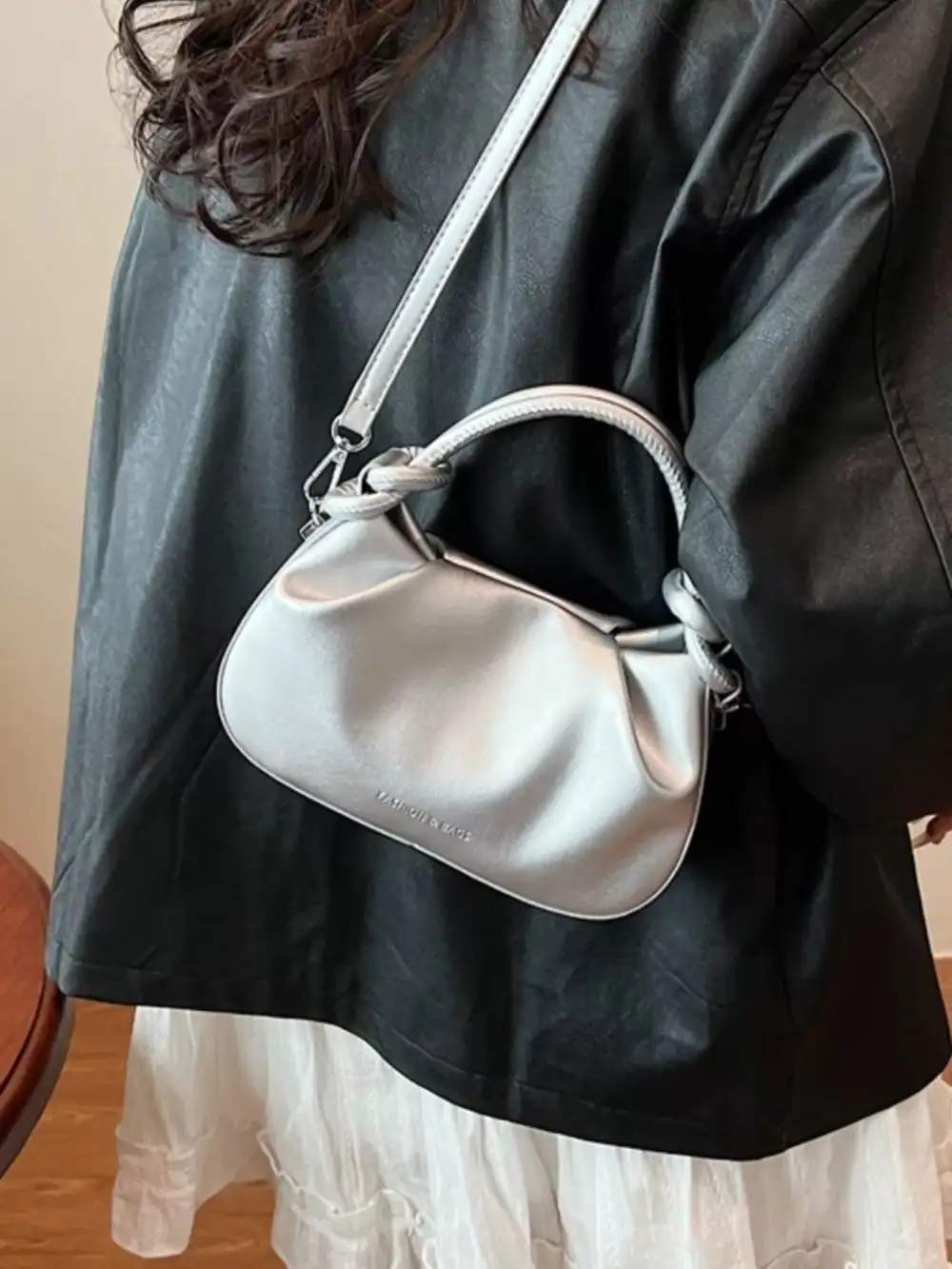 Knot Handle Ruched Crossbody Bag