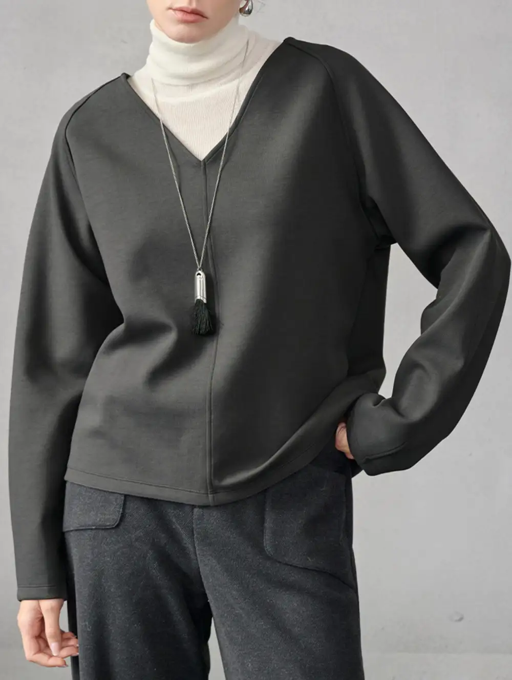 V Neck Reversible Loose Fit Sweatshirt