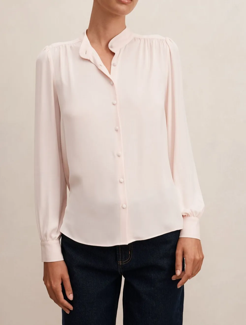 Light Pink Long Sleeve Button-Up Blouse