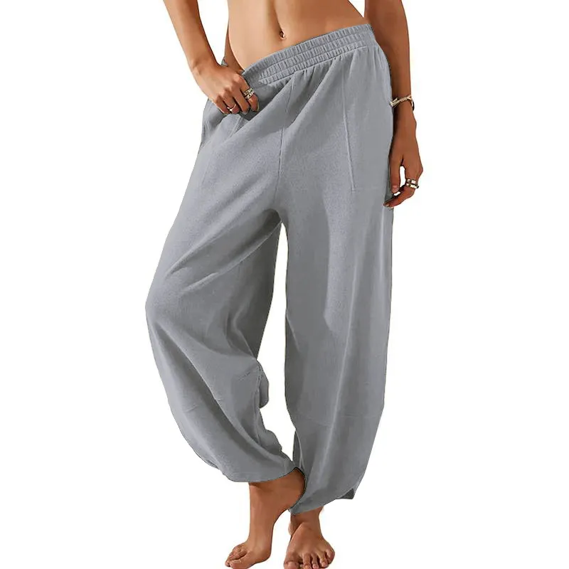 Women’s Harem Barrel Wide Leg Pants Elastic Waist Baggy Loose Fit Casual Jogger Sweatpants With Pockets Beach Street Coffee Teacher Outfits