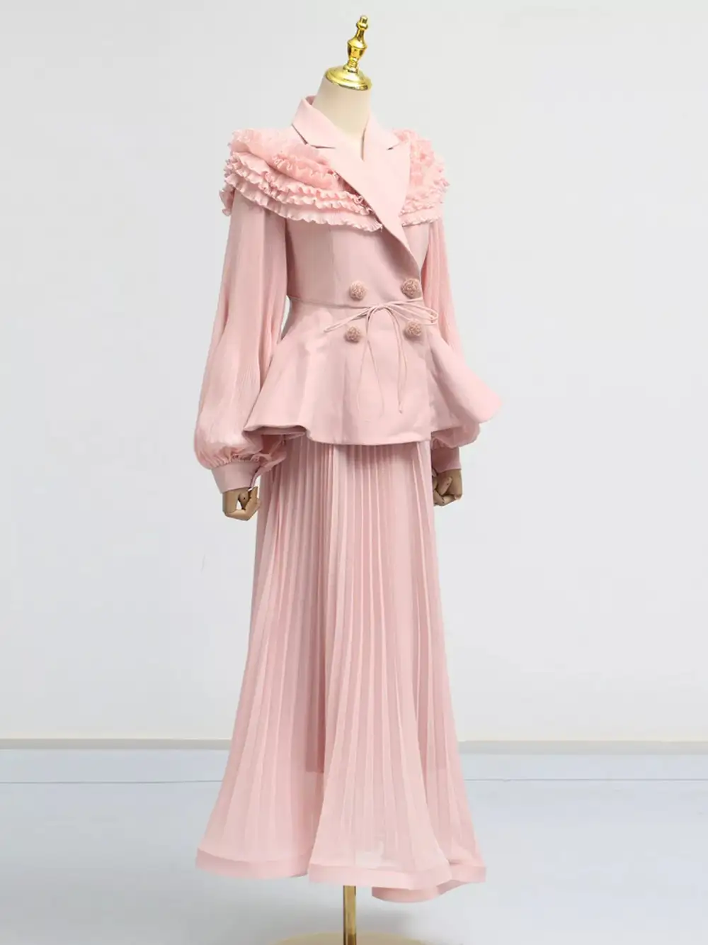 Textured Collared Button Front Detail Coordinated Set