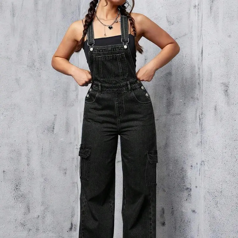 Women's Denim Bib Overalls Casual Adjustable Strap Wide Leg Jean Jumpsuits Loose Fit Long Rompers With jumpsuit Overall Romper Womenswear,Preppy 80s Clothes, Overalls for Women