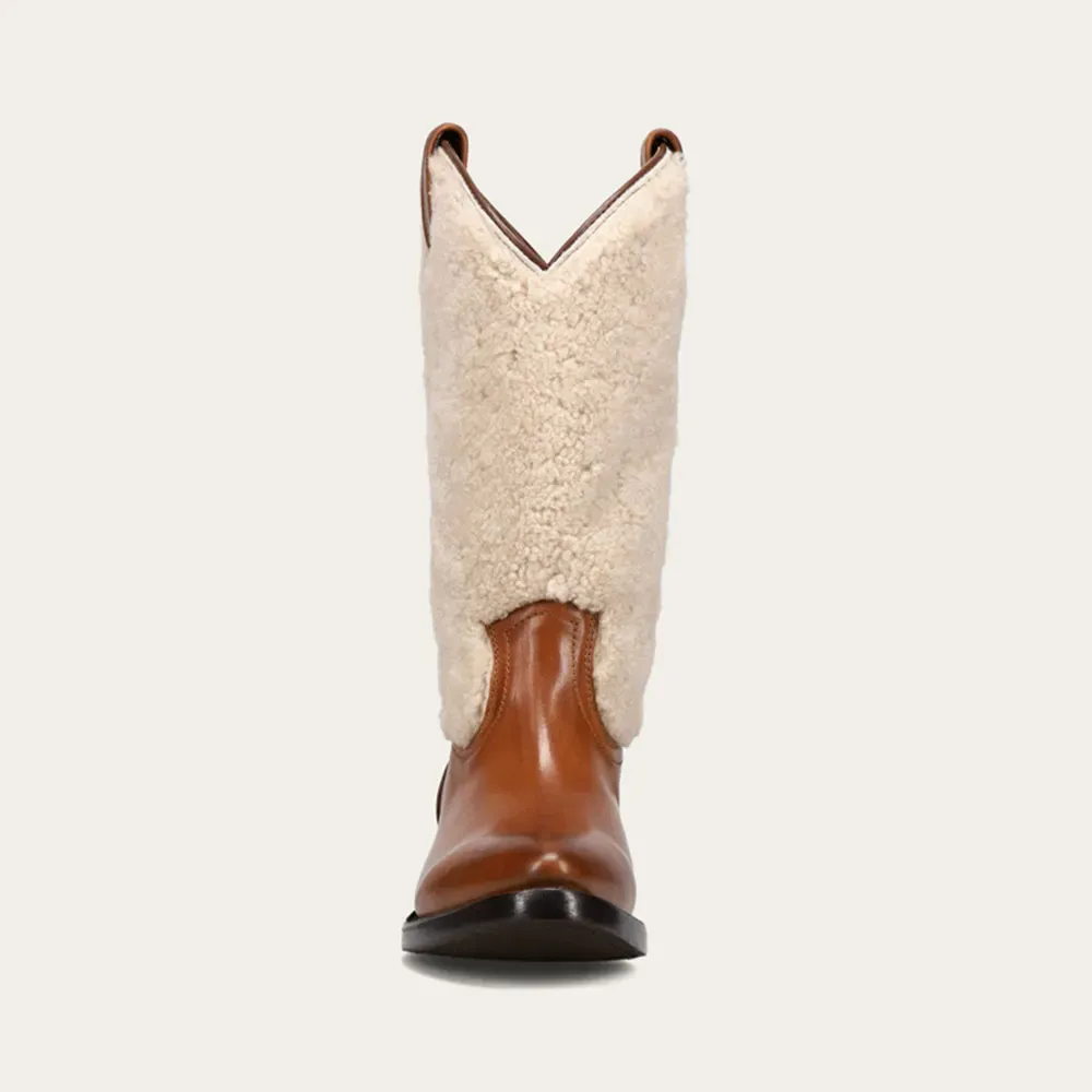 Faux-Leather Patchwork Snip-Toe Chunky-Heel Mid-Calf Boots