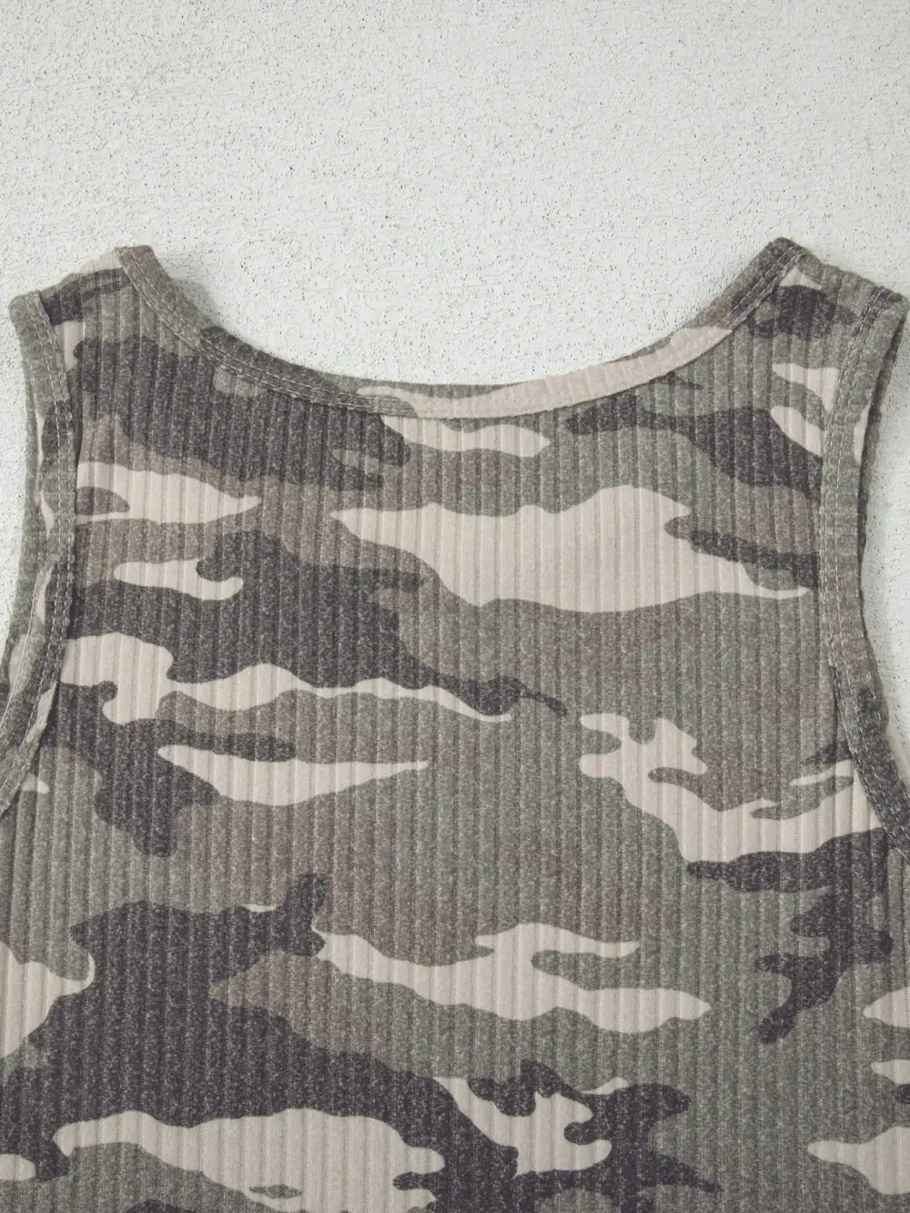 Camouflage Ribbed Knit Round Neck Tank Top
