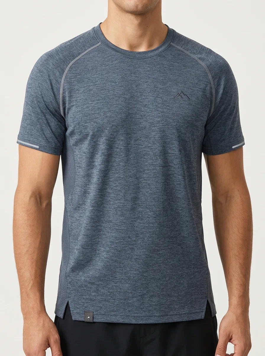 Men's Mountain Athletic Mesh Textured Raglan Performance Sport Crewneck T-Shirt