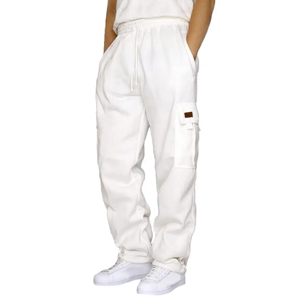 Men's Tapered Sweat Cargo Pants with Elastic Waistband Drawstring and Flap Pockets