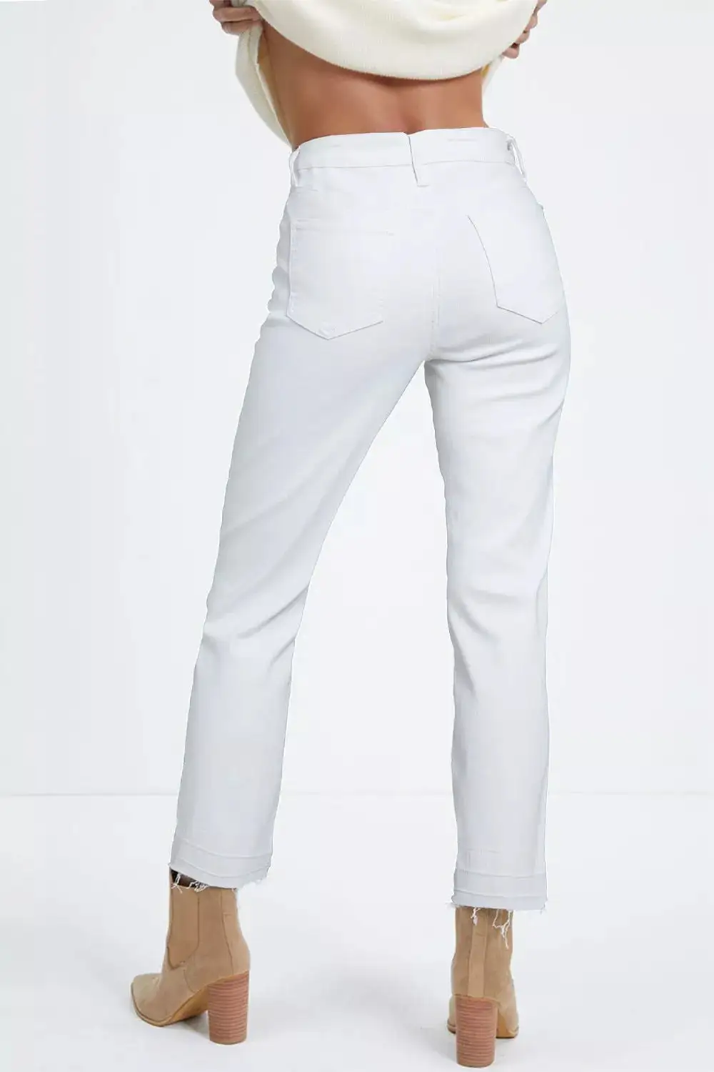 Textured High Waist Straight Leg Denim Jeans