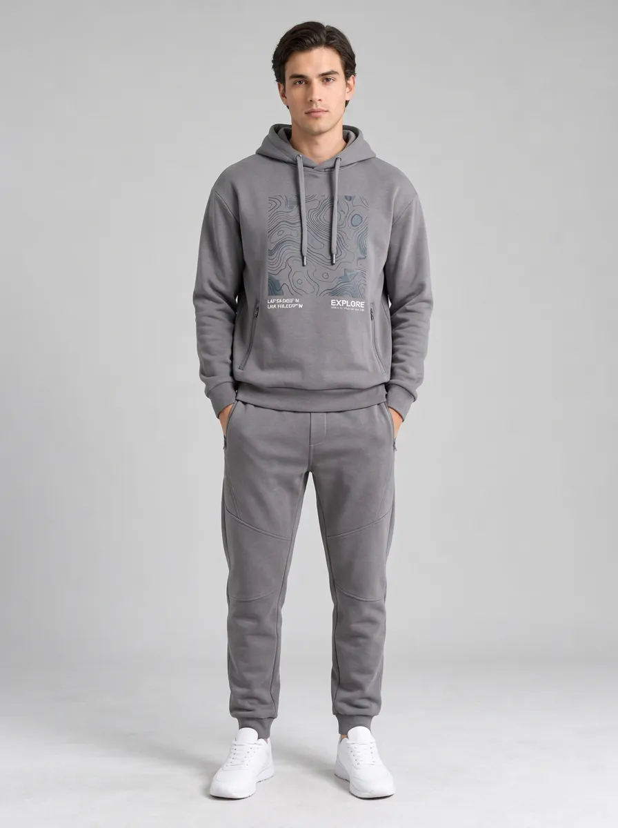 Men's Outdoor Explorer Topographic Printed Hoodie Jogger Set
