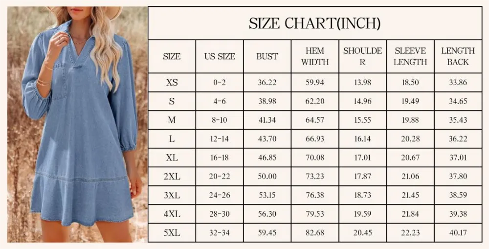 Women Fashion Fall Casual Babydoll 2025 V Neck 3/4 Puff Sleeve Jean Dresses