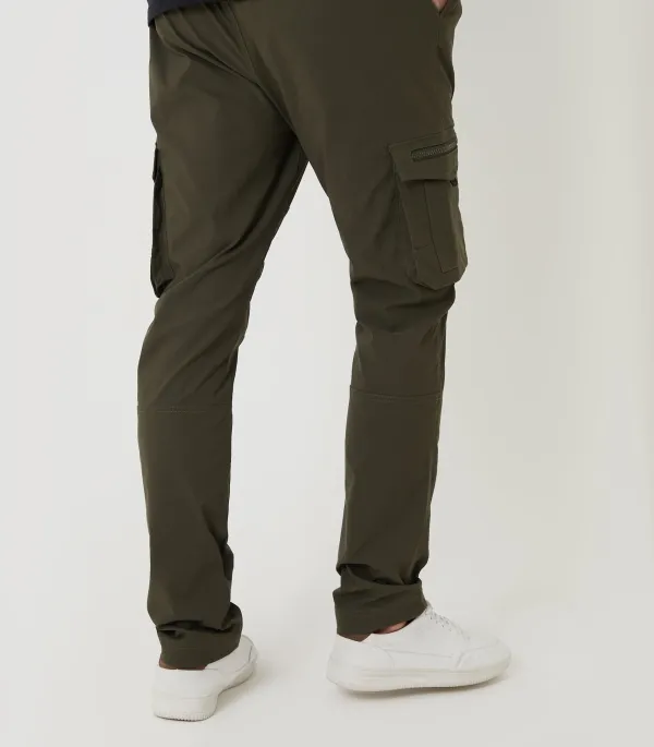 Men's Khaki Green Slim-Fit Stretch Cargo Pants