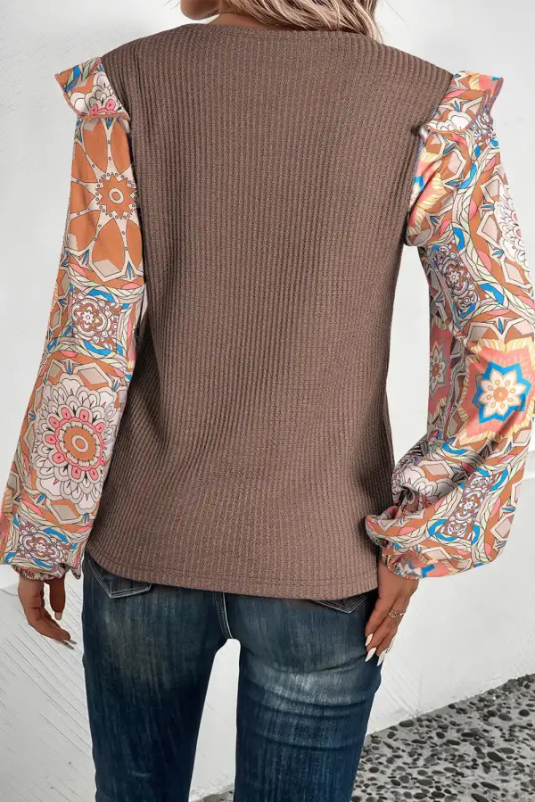 Floral Ruffled Waffle Knit Blouse