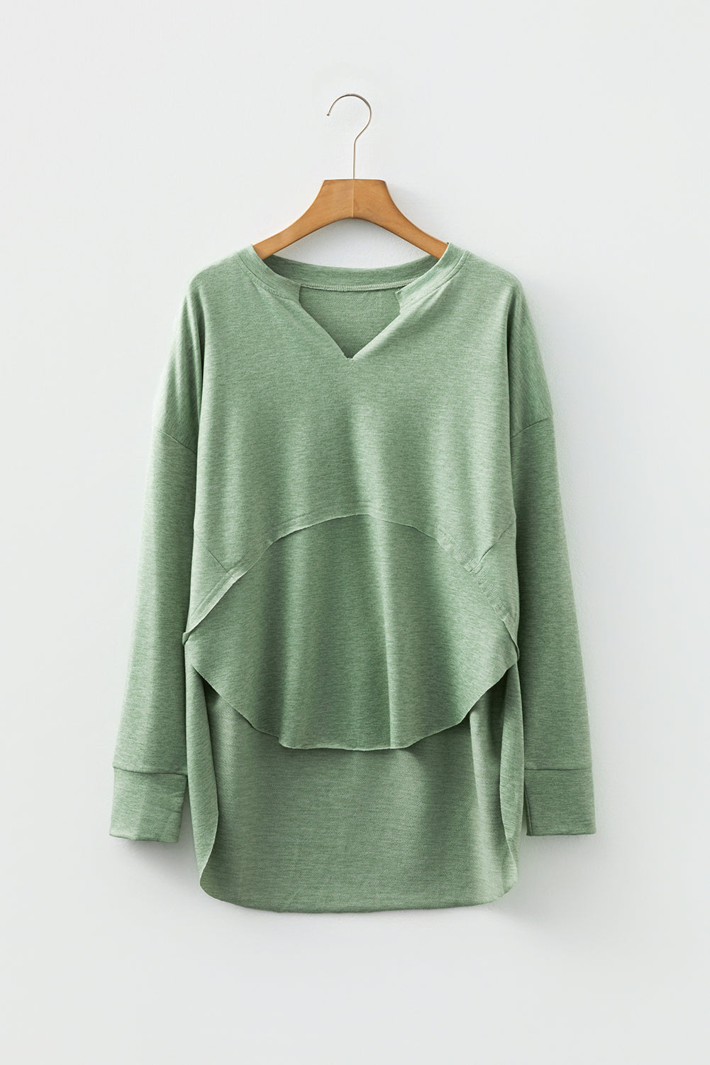 Women's Terry Notched Neck Long Sleeve Top