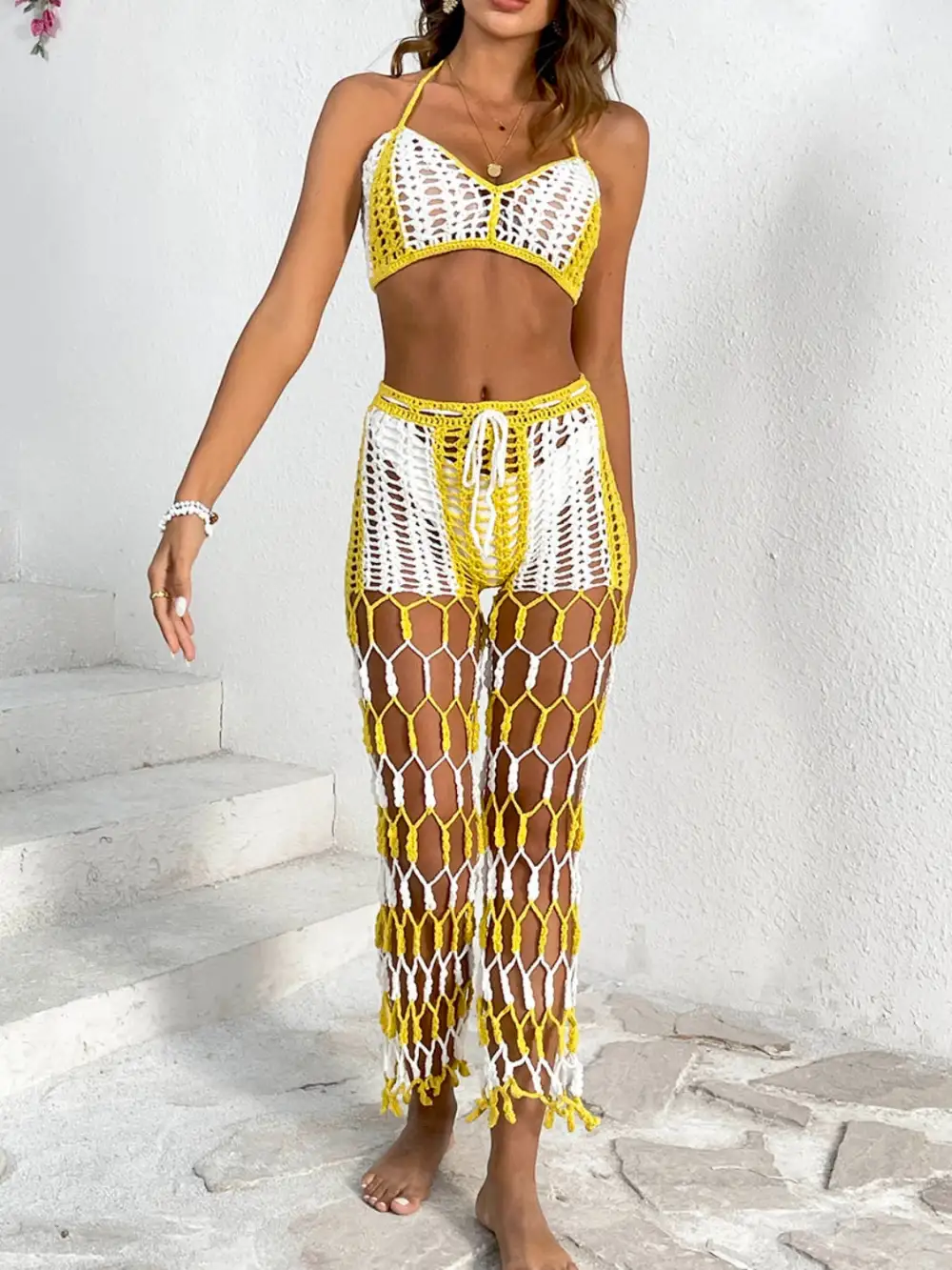 Panel Detail Halter Neck Top Swimsuit