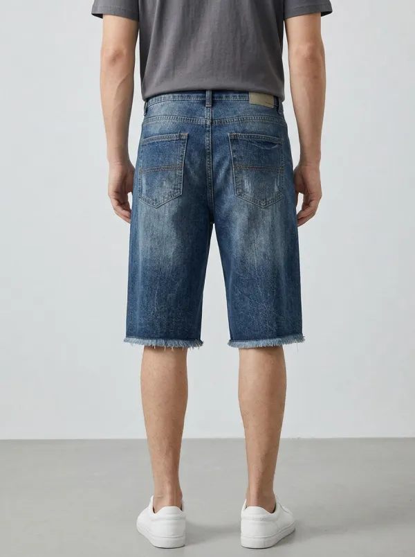 Men's Heritage Inspired Distressed Raw Hem Distressed Denim Shorts