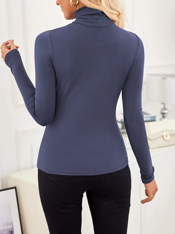 Long Sleeve Slim Fit Panel Detail High Neck T-Shirt