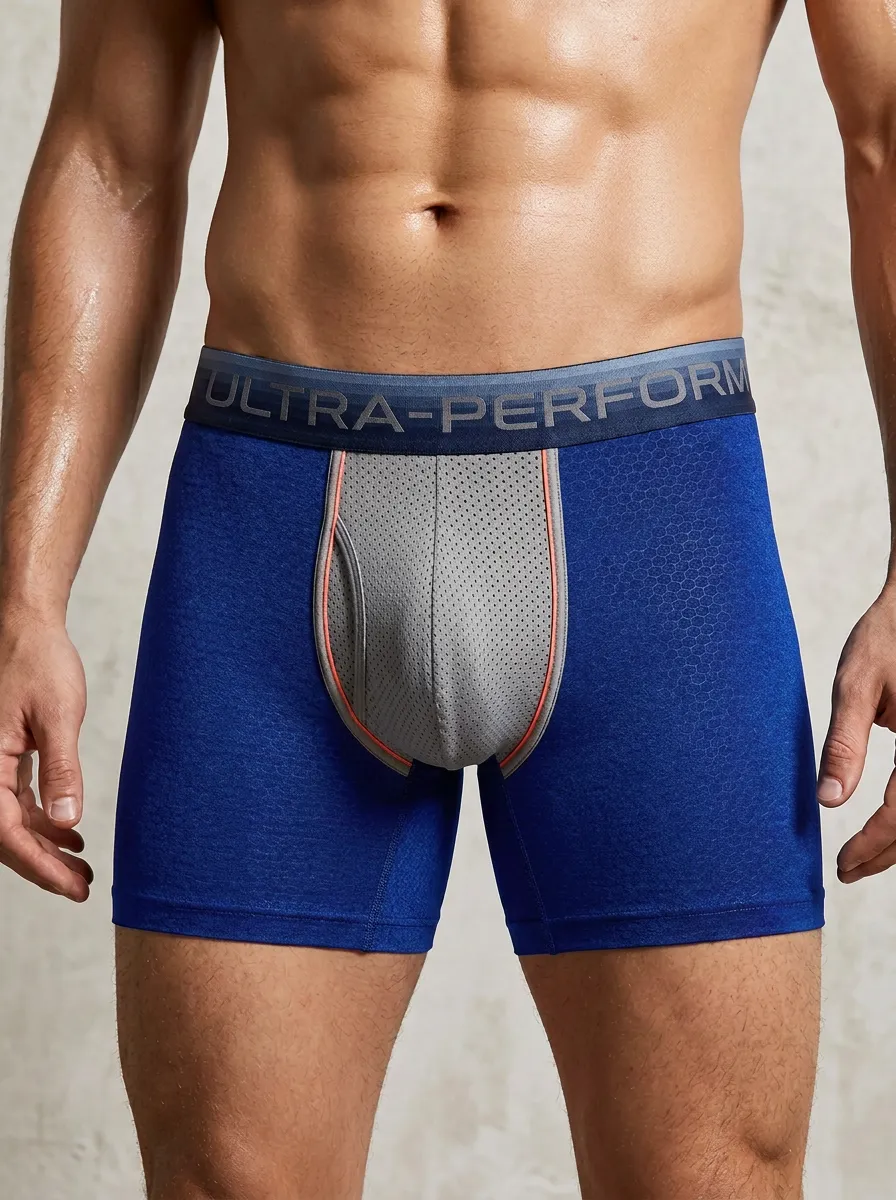 Men's Athletic Performance Honeycomb Mesh Printed Boxer Briefs