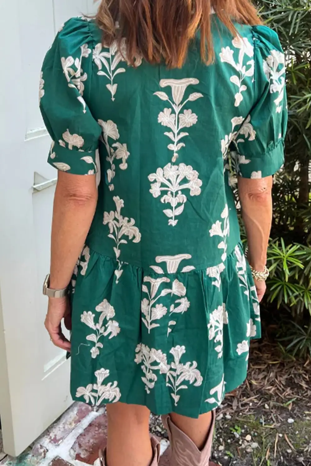 Floral V Neck Ruffle Mini Dress
