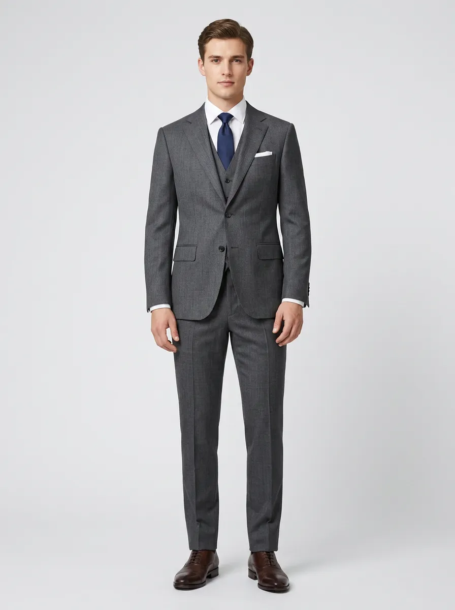 Men's Business Formal Charcoal Grey Three-Piece Suit