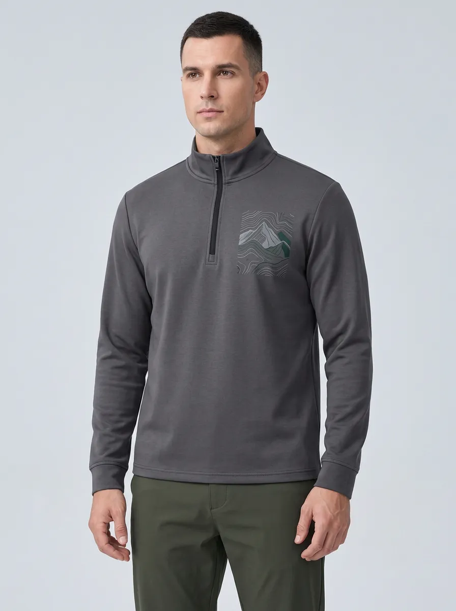 Men's Mountain Hiking Lover Topographic Printed Quarter Zip Sweatshirt