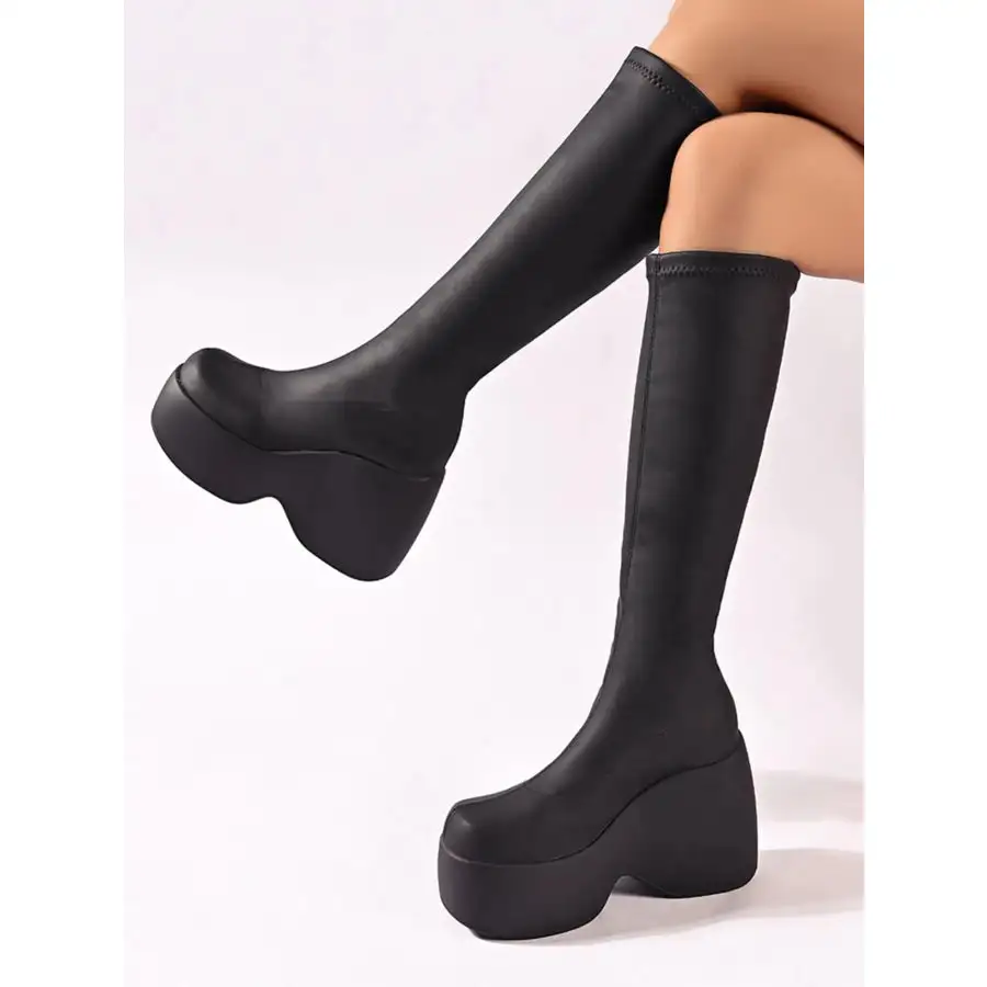 Simple Round Toe Platform Boots