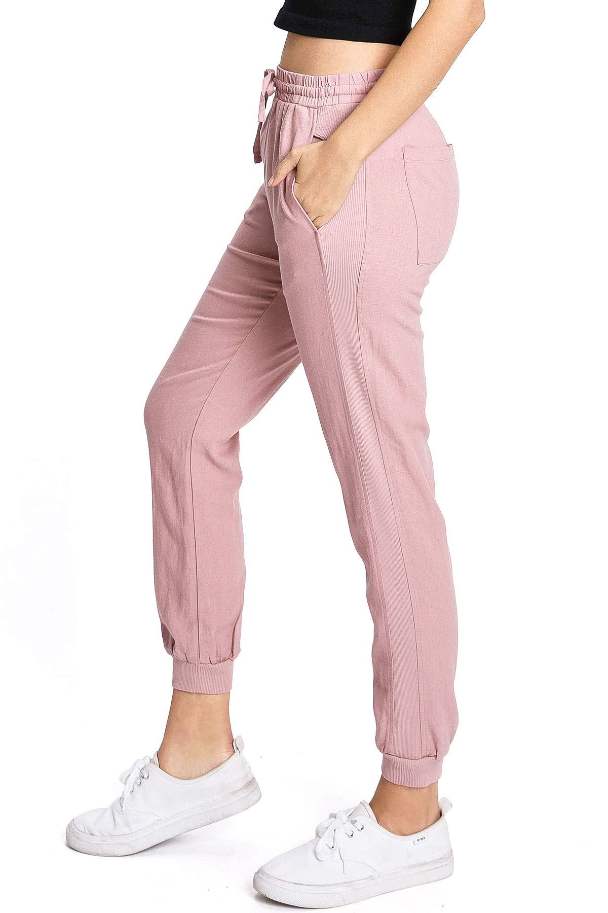 Beige Linen Drawstring Joggers