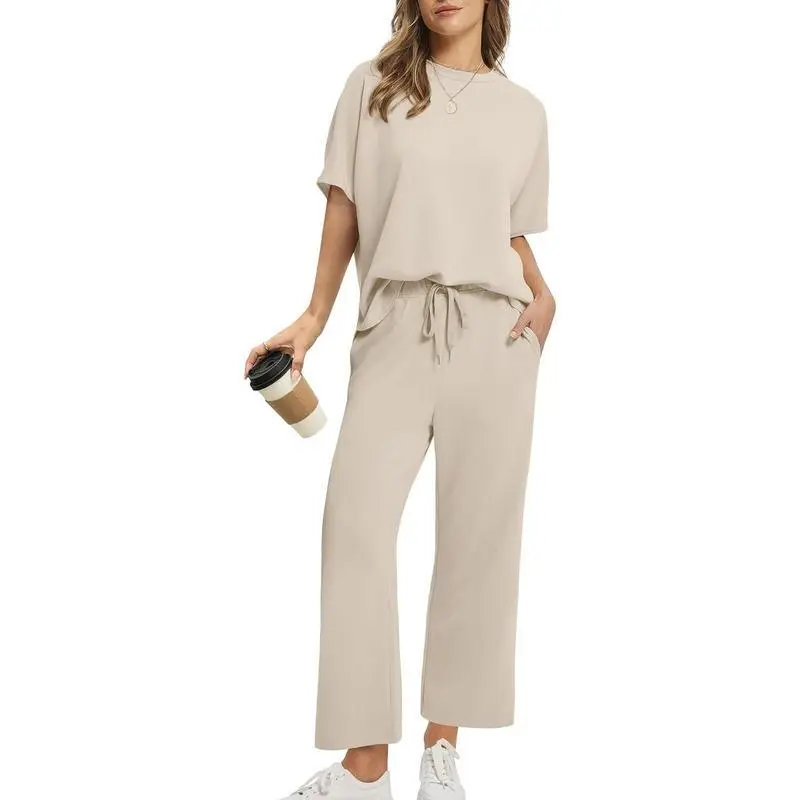 Women's two-piece summer set: Loose wide-leg shorts and casual top