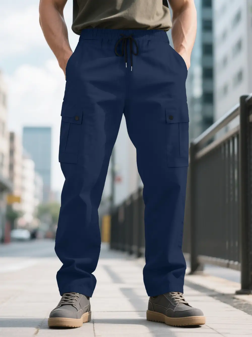 Men's Urban Utilitarian Cargo Pants Waistband Pockets