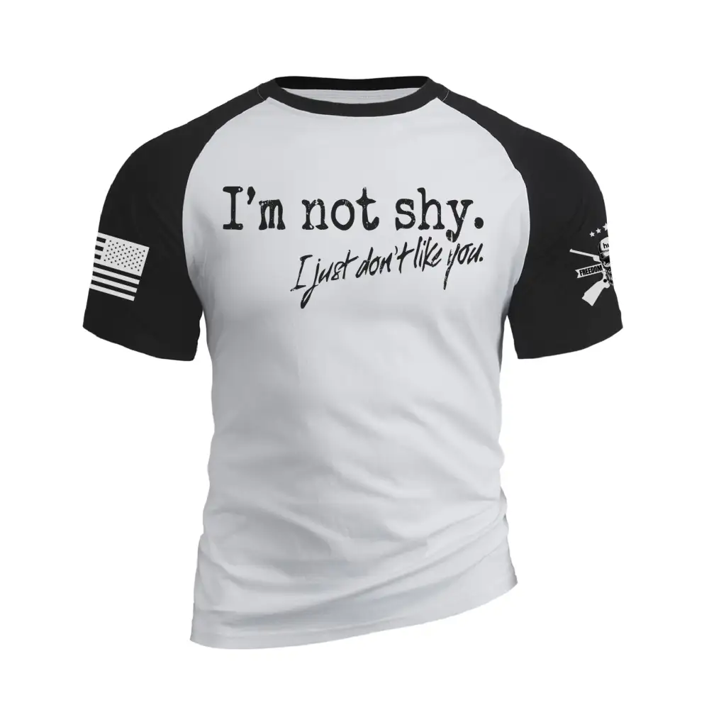 I AM NOT SHY RAGLAN GRAPHIC TEE