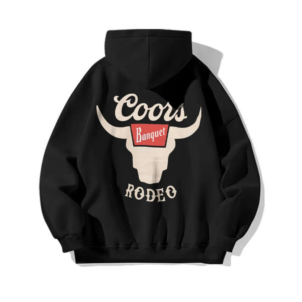 Bull Motif Black Hoodie With Casual Street Style