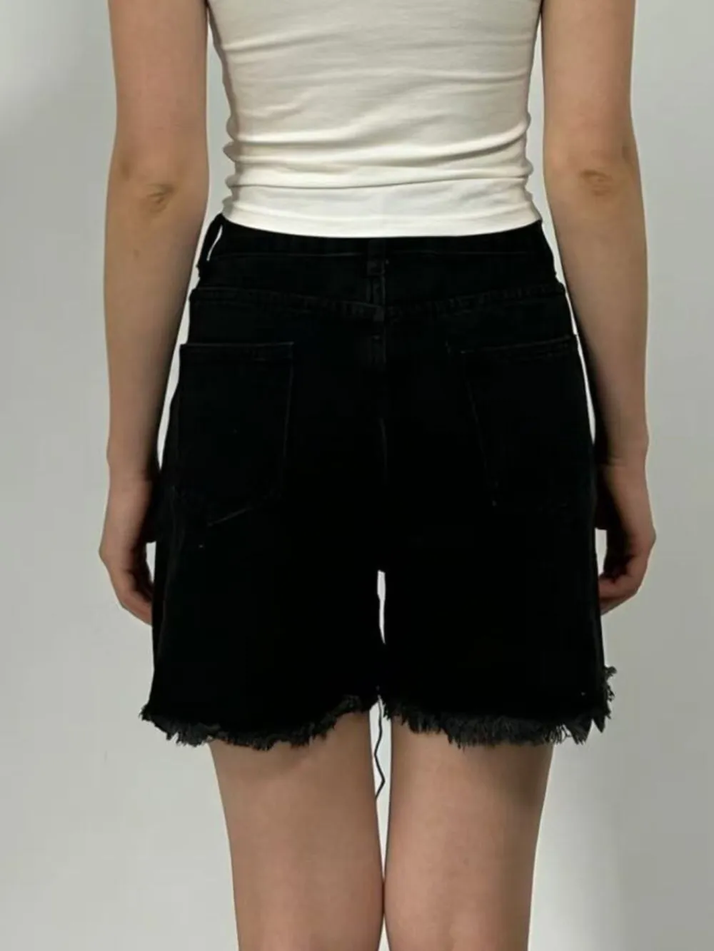 Raw Hem Rhinestone Detail Denim Shorts