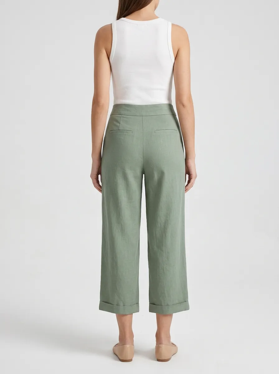 Relaxed Linen Blend Activewear Women's Cropped Pants