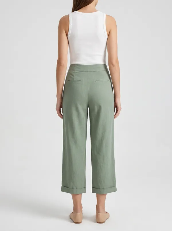 Relaxed Linen Blend Activewear Women's Cropped Pants