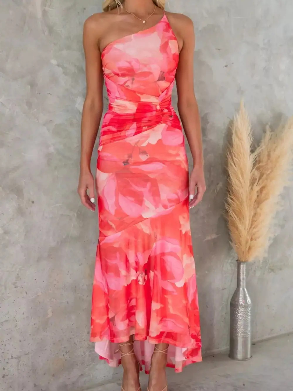 Floral Printed Ruched Maxi Dress