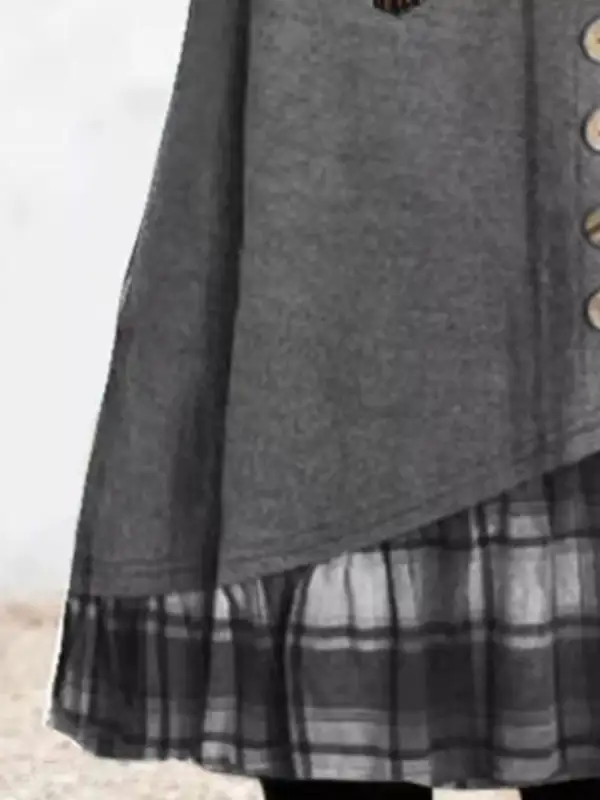 Asymmetrical Plaid Patchwork Long Sleeve Dress