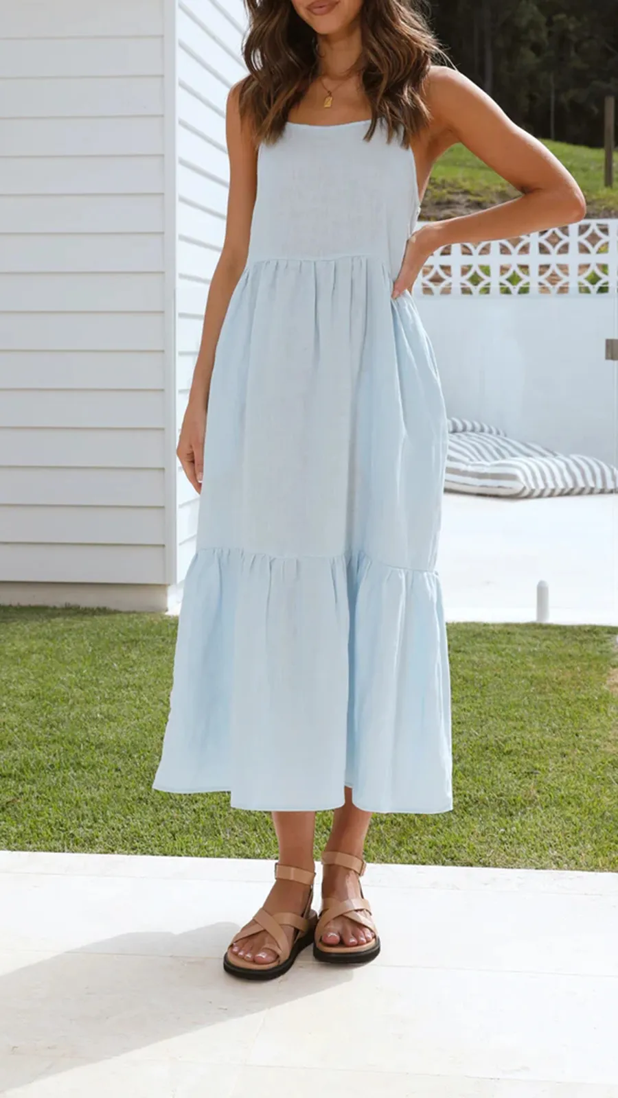 Loose Fluffy Long Suspender Dress