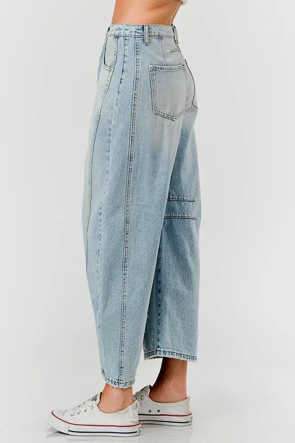 Mid Rise Barrel Denim Pants