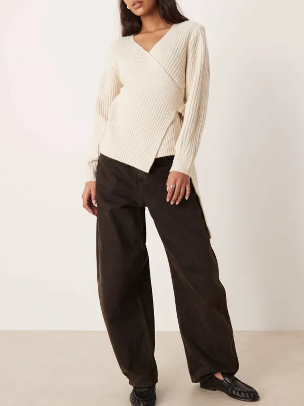 Wrap-Belted Rib-Knit Sweater