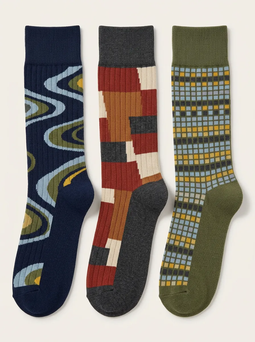 Men's Retro Geometric Abstract Print 3-Pack Socks