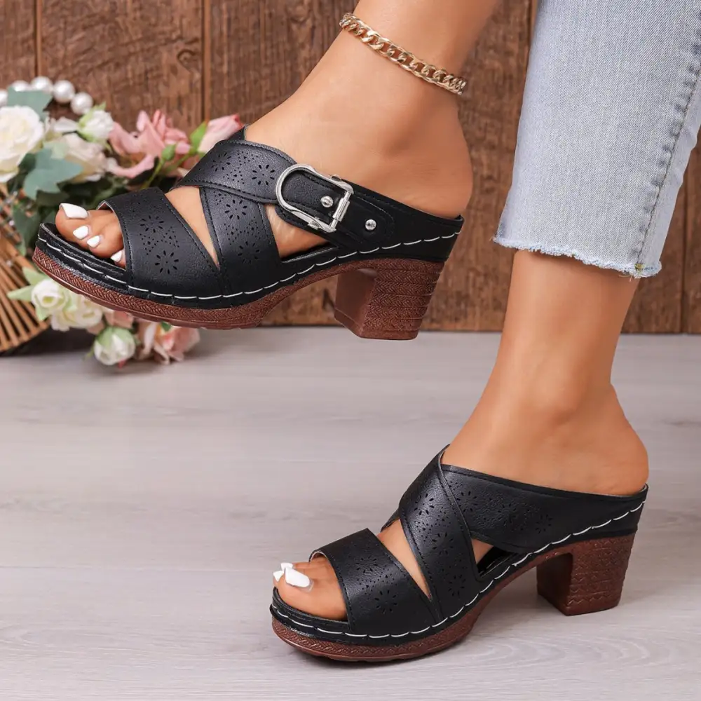 Sleek Open Toe Block Heel Sandals