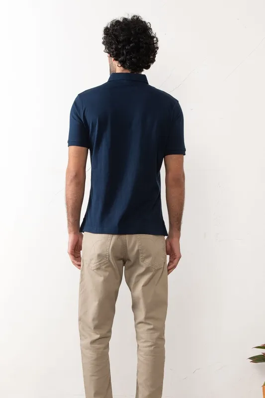 Deep Blue Cotton Jersey Polo Shirt