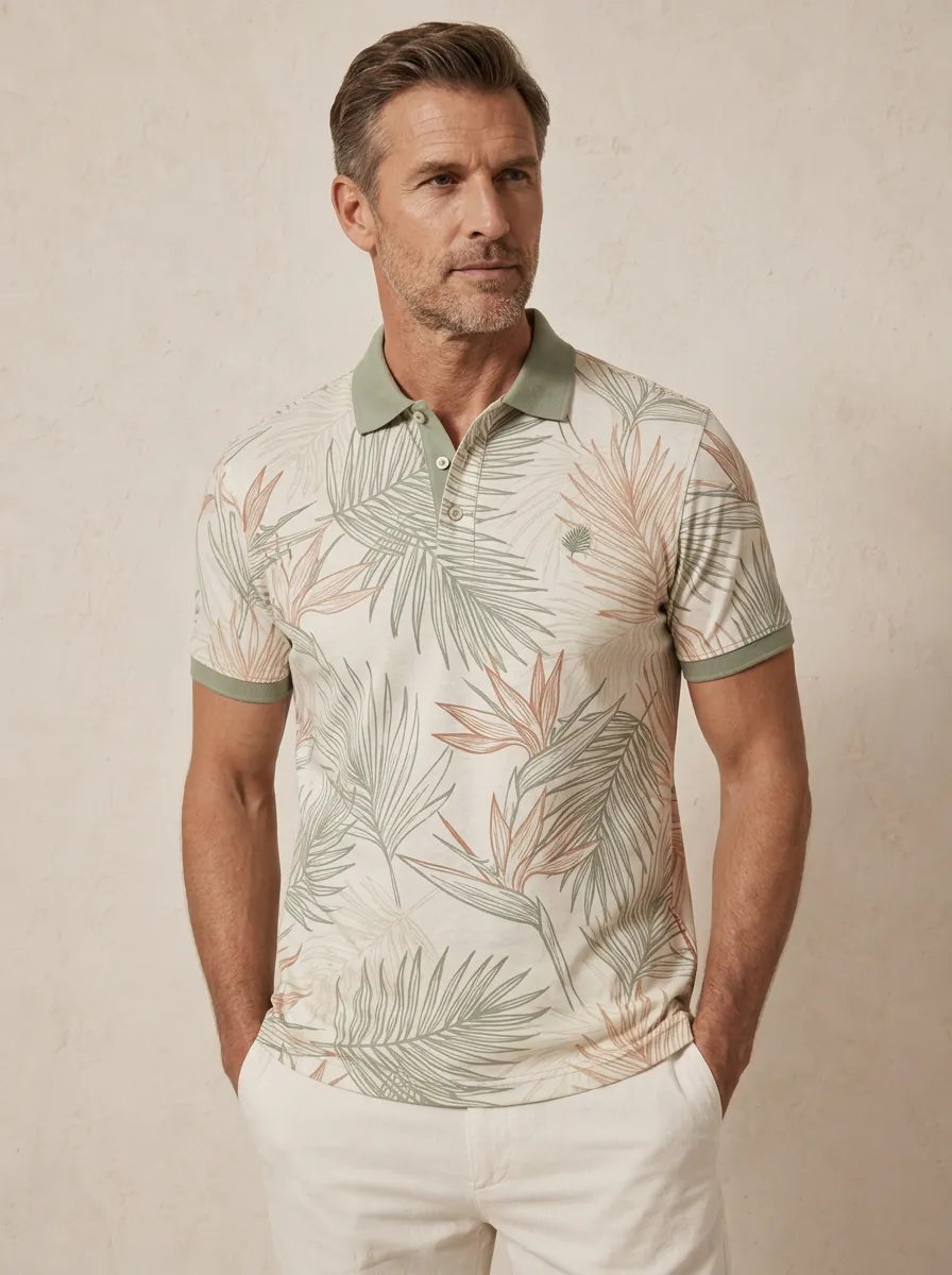 Men's Tropical Print Polo Shirt